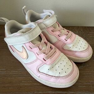 Nike Kids Pink and White Sneakers with Velcro
